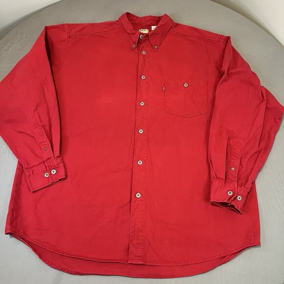 Levis Shirt Mens XL Red Denim Long Sleeve Work Red Tab Metal Buttons 100% Cotton - Picture 4 of 9